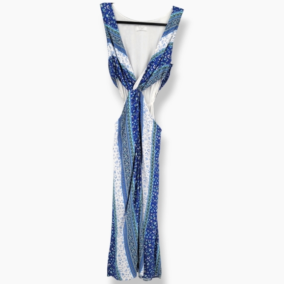 SAGE THE LABEL Yemya Floral Cutout Twist Front Midi Dress Blue - Picture 2 of 16